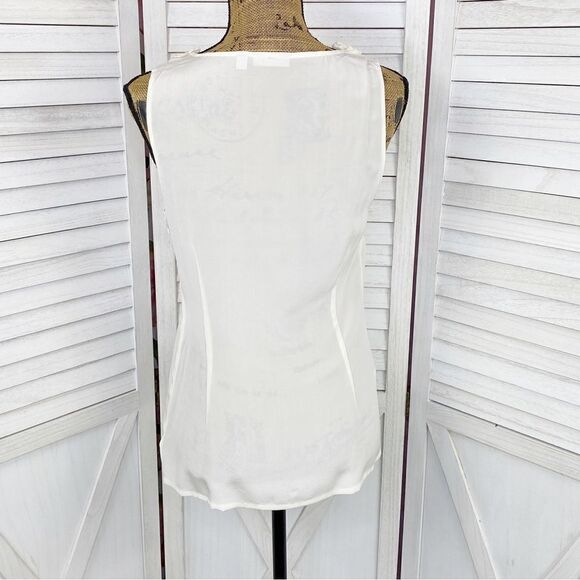 Halogen Ruffle Trim Neck Sheer Silk Sleeveless Top Cream Small - Picture 4 of 12